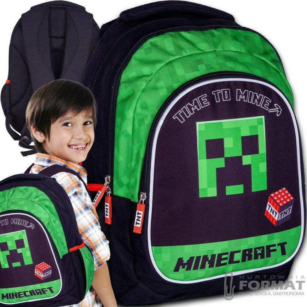 PLECAK SZKOLNY 3-KOMOROWY DLA FANÓW GRY MINECRAFT CREEPER PIKSELE ASTRA 1