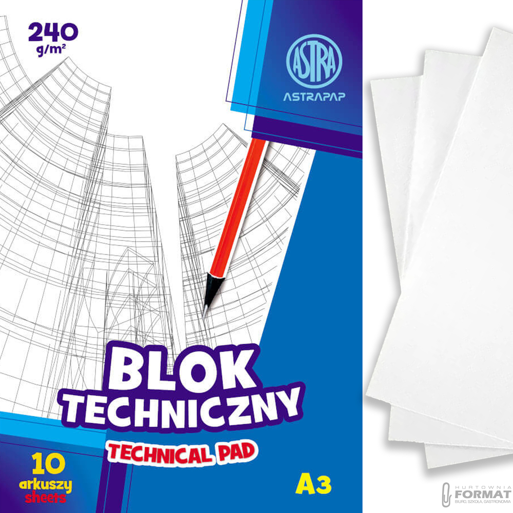 BLOK TECHNICZNY ASTRA A3 240g BIAŁY 20 ARKUSZY 1
