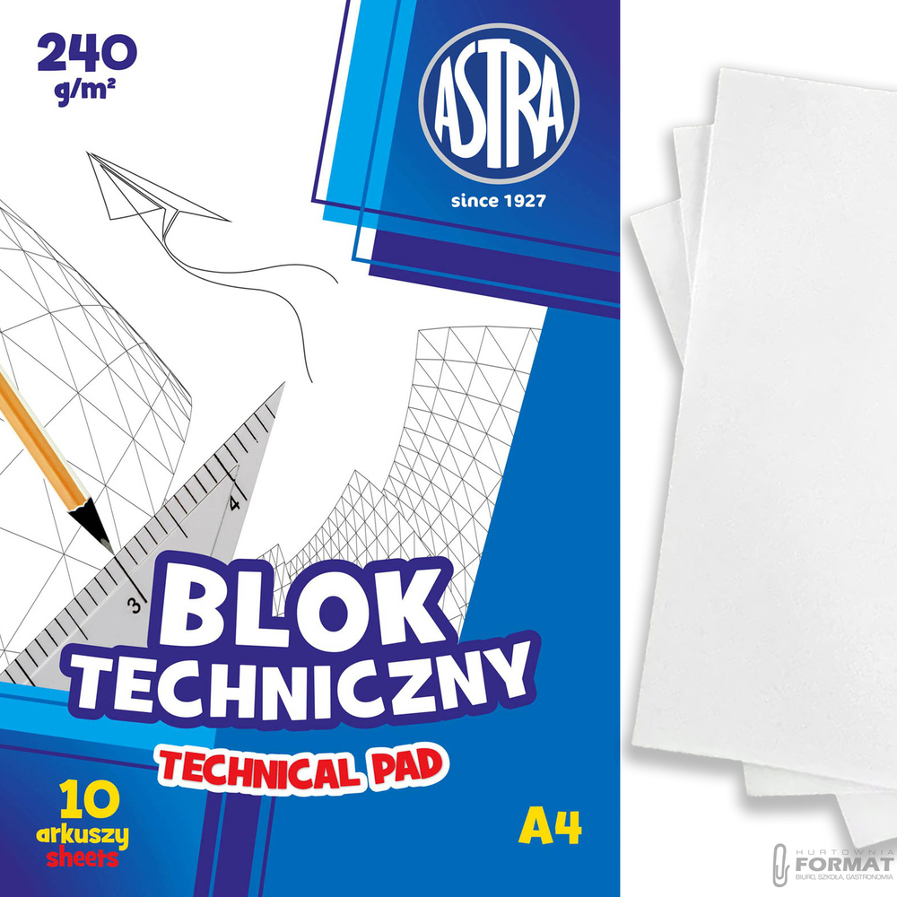 BLOK TECHNICZNY ASTRA A4 240g BIAŁY 10 KARTEK 1