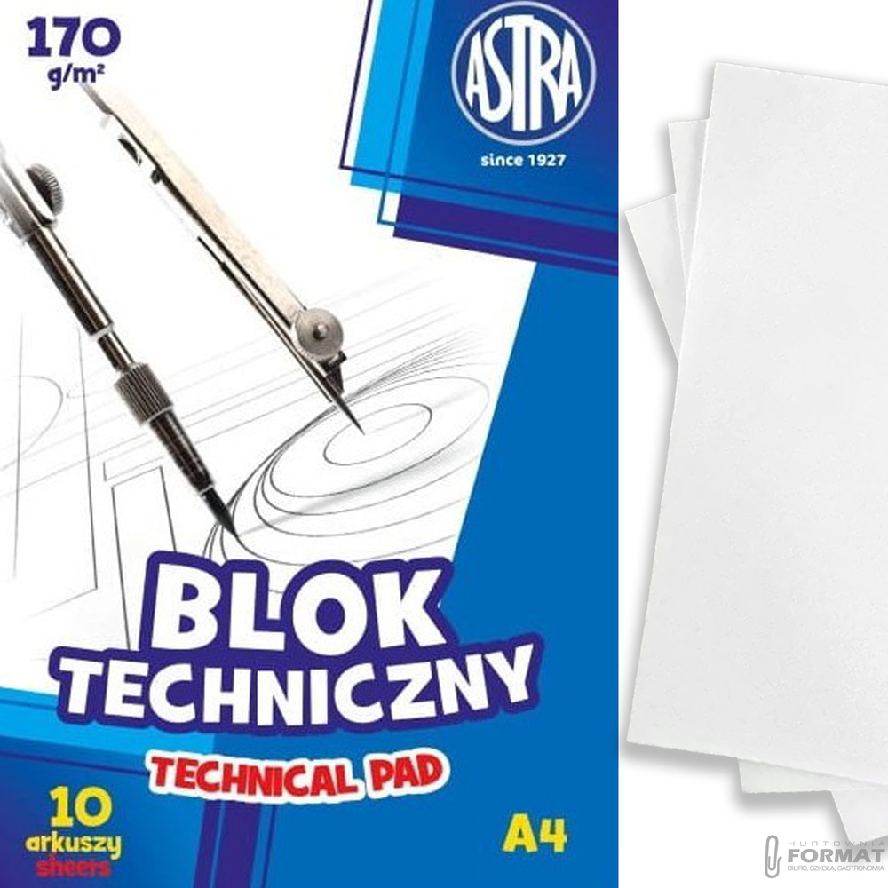 BLOK TECHNICZNY ASTRA A4 170g BIAŁY 10 KARTEK 1