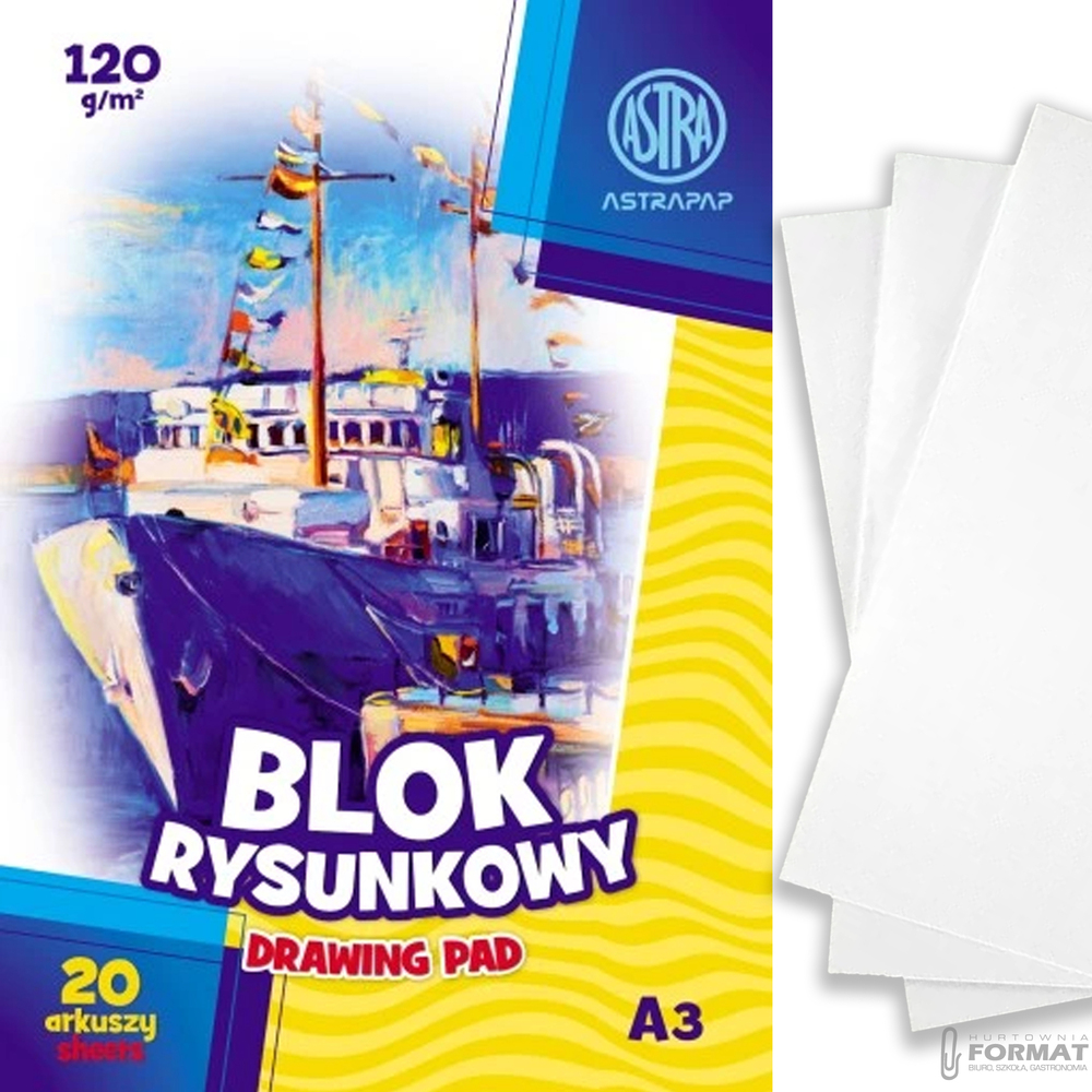 BLOK RYSUNKOWY ASTRA A3 BIAŁY 120g 20 ARKUSZY DO SZKOŁY 1