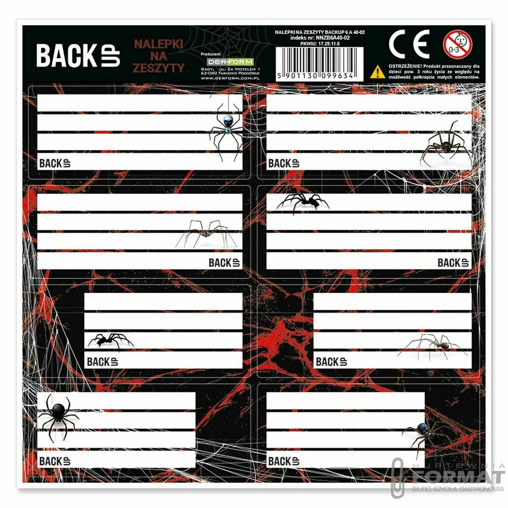 Nalepki na zeszyty BackUp Pająki 1