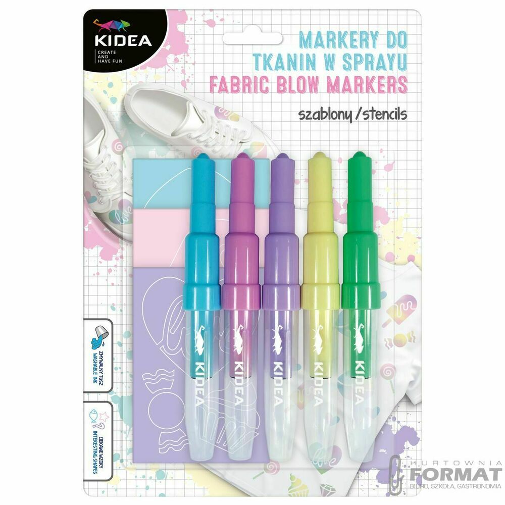 Markery do tkanin 5 kolorów w sprayu pastel 1