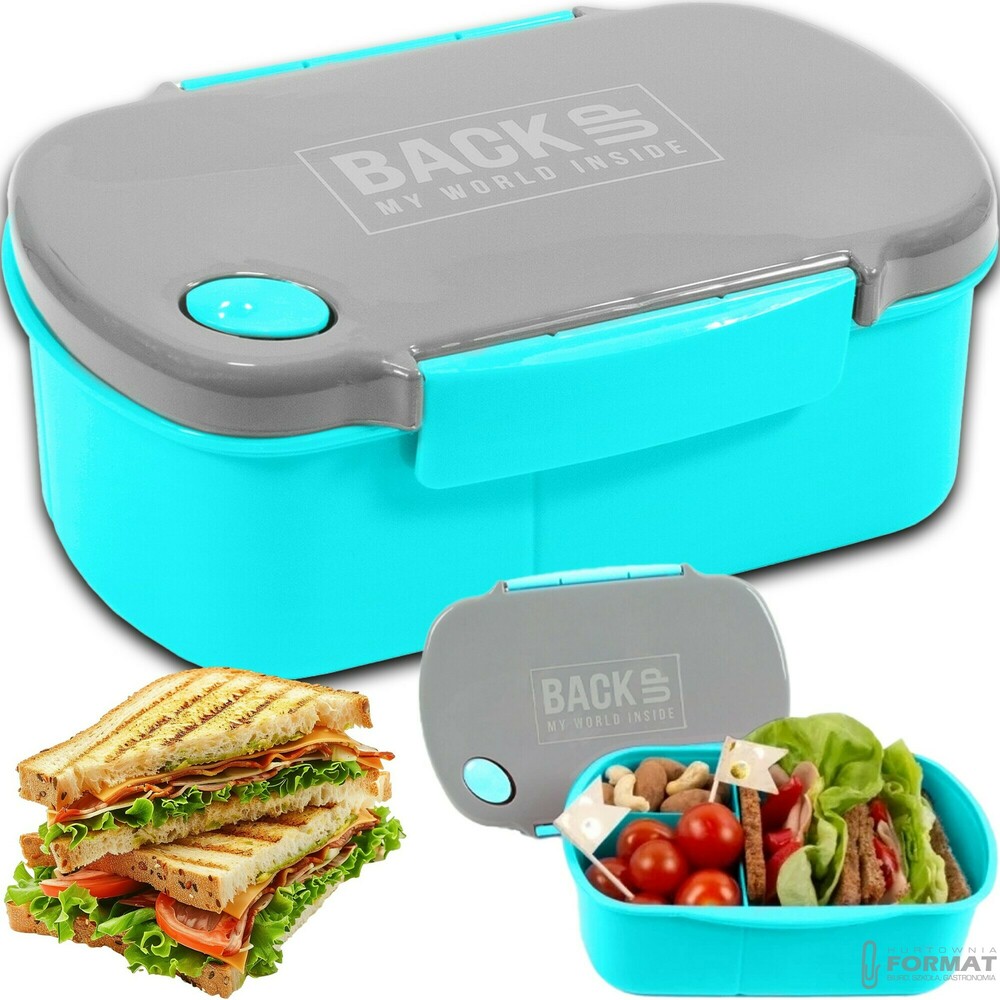 ŚNIADANIÓWKA LUNCHBOX 3 PRZEGRÓDKI NA ŚNIADANIE 500ml TURKUSOWA EKO BEZ BPA 1
