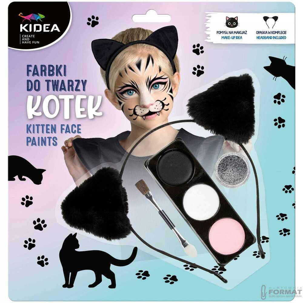 Farbki do twarzy zestaw z opaską Kotek KIDEA 1