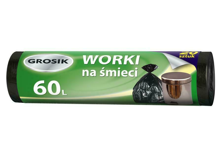 Worki na śmieci Grosik, HD, 60l, 20 sztuk, czarny 1