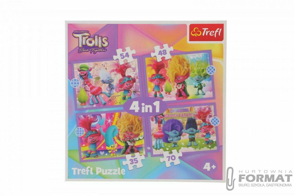 Puzzle 4w1 Przygody kolorowych Trolli Trolls 3 346 1