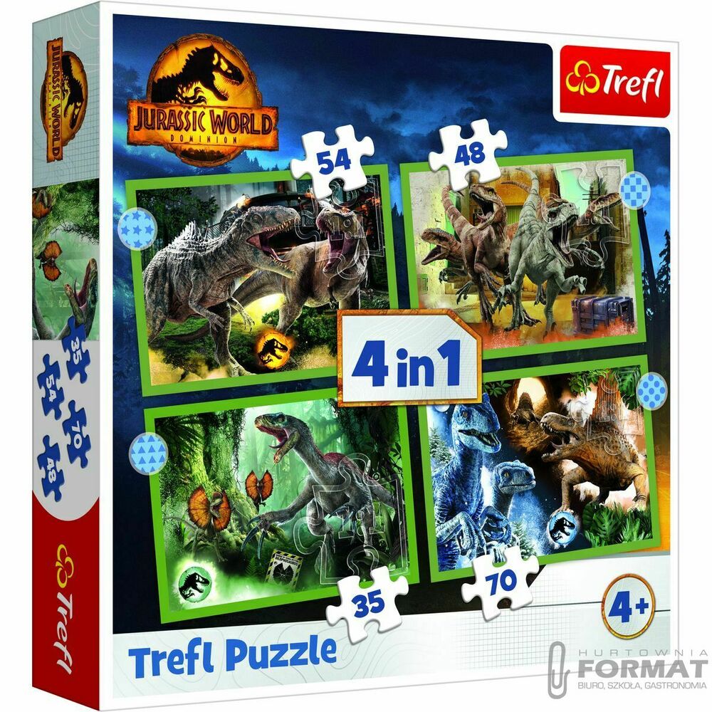 Puzzle 4w1 Groźne dinozaury / Uniwersal Jurassic W 1