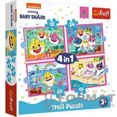 Puzzle 4w1 12,15,20,24el Rodzina Rekinów Baby Shar 1