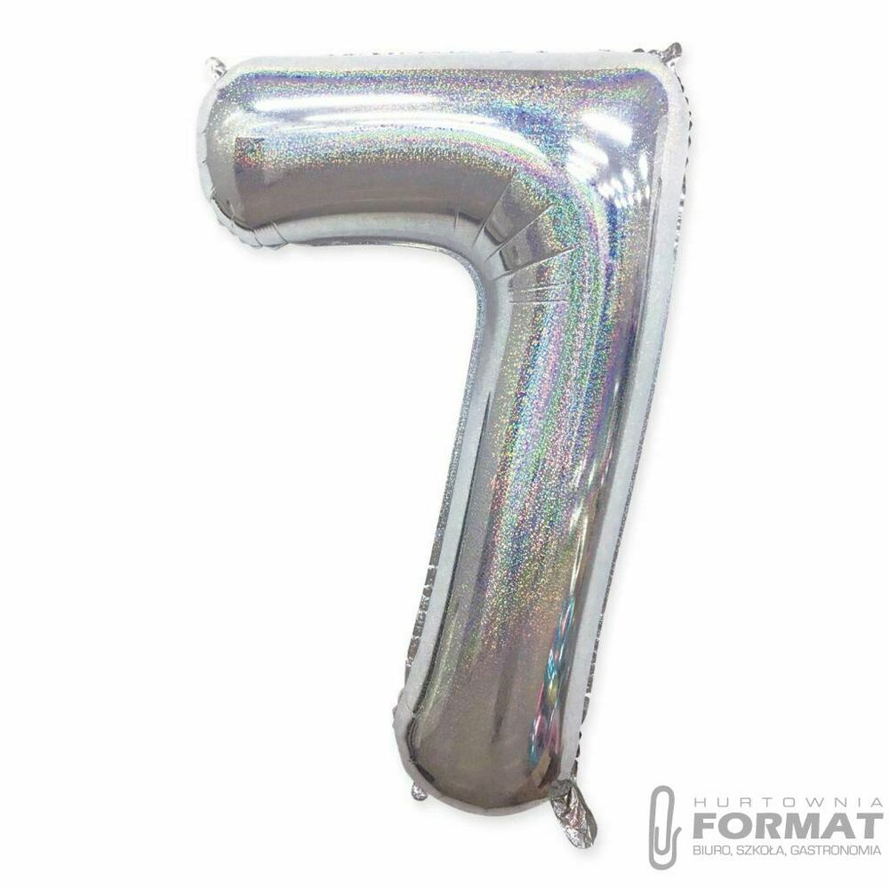 Balon foliowy Cyfra 7 Srebrny hologra. 40"/102 cm 1
