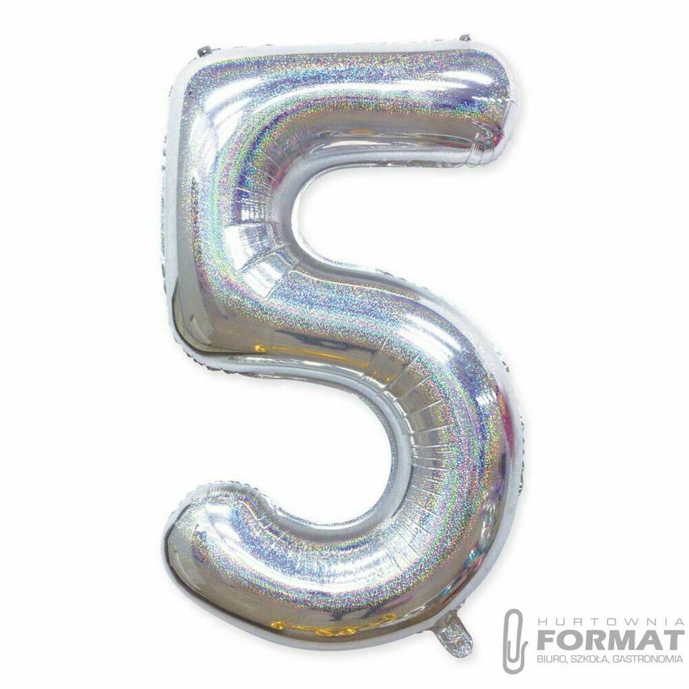 Balon foliowy Cyfra 5 Srebrny hologra. 40"/102 cm 1