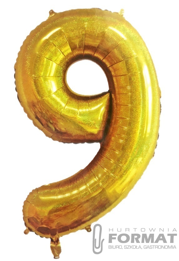 Balon foliowy Cyfra 9 Złoty hologra. 40"/102 cm 1