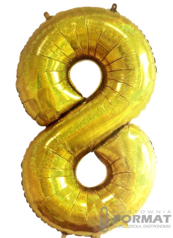 Balon foliowy Cyfra 8 Złoty hologra. 40"/102 cm 1