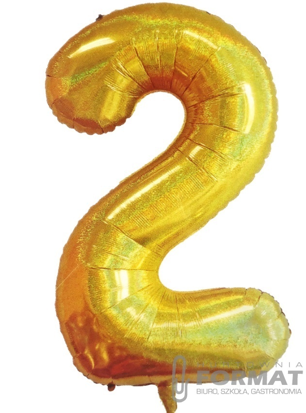 Balon foliowy Cyfra 2 Złoty hologra. 40"/102 cm 1