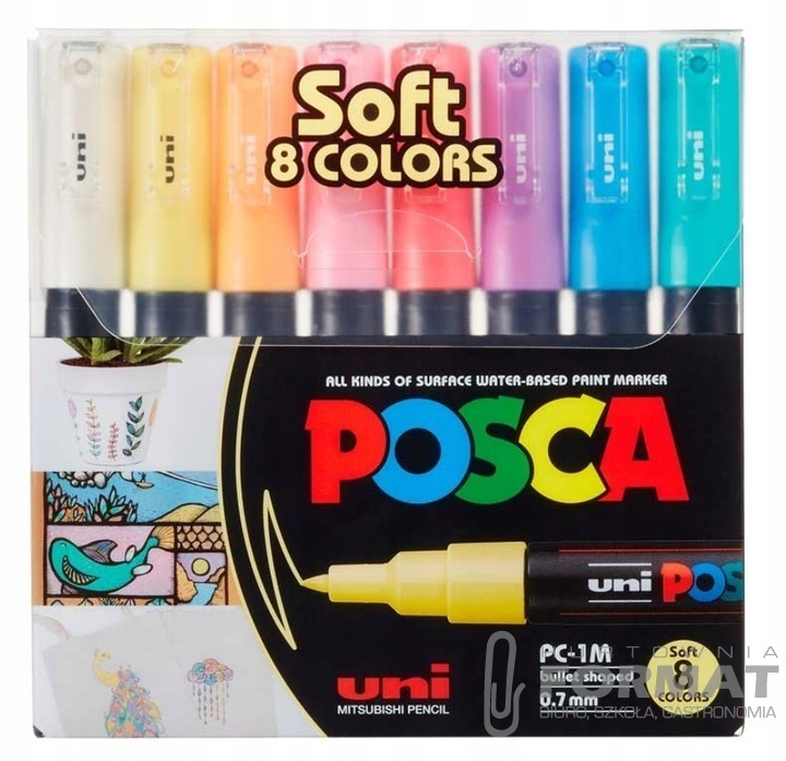 MARKER UNI PC-1M ZESTAW 8 SOFT KOLORÓW POSCA 1