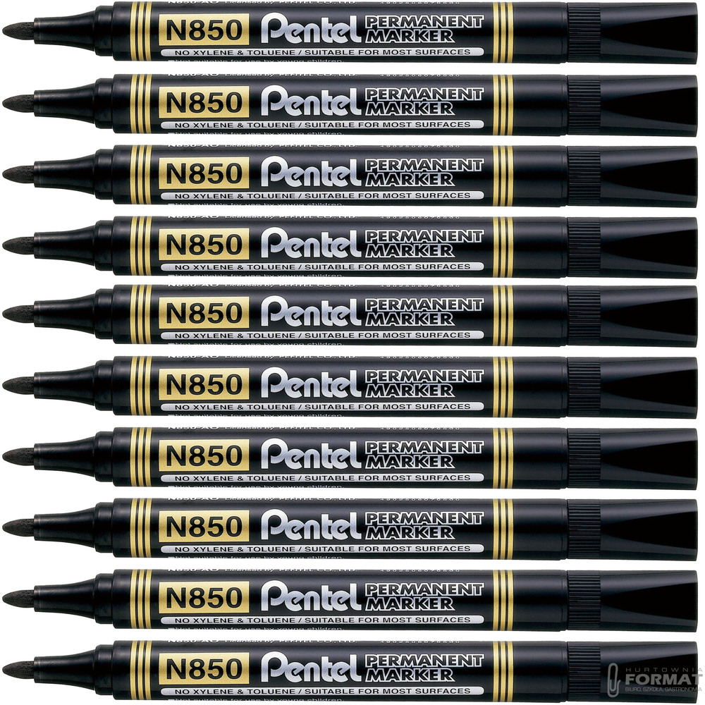 MARKER PERMANENTNY PENTEL N850 OKRĄGŁY CZARNY ZESTAW 10SZT 1