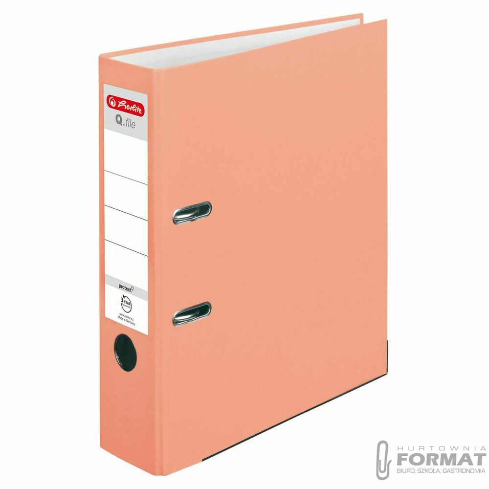 Segregator dźwigniowy Herlitz 50028481 Q.file protect A4 80mm łososiowy (300005711) 1