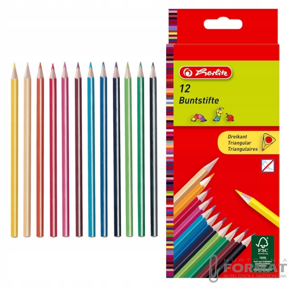 Herlitz Kredki trójkątne lakierowane 12 kolorów 1