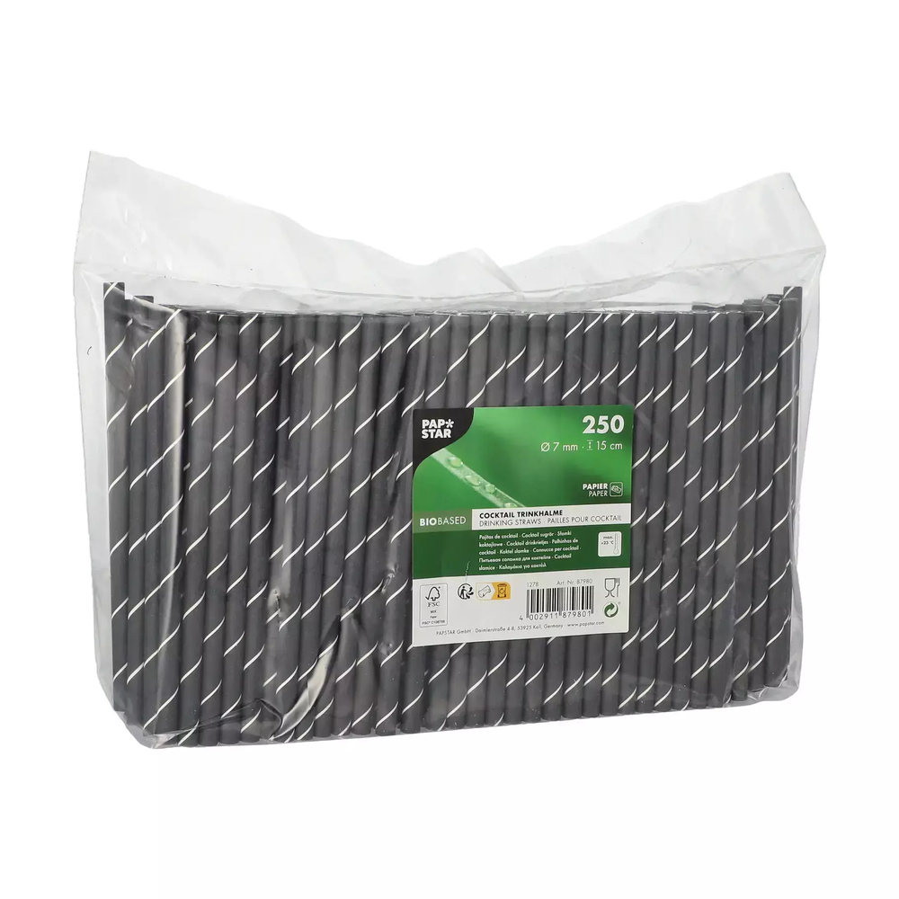 SŁOMKI KOKTAJLOWE PAPIEROWE ŚR. 7MM 15CM CZARNE 1