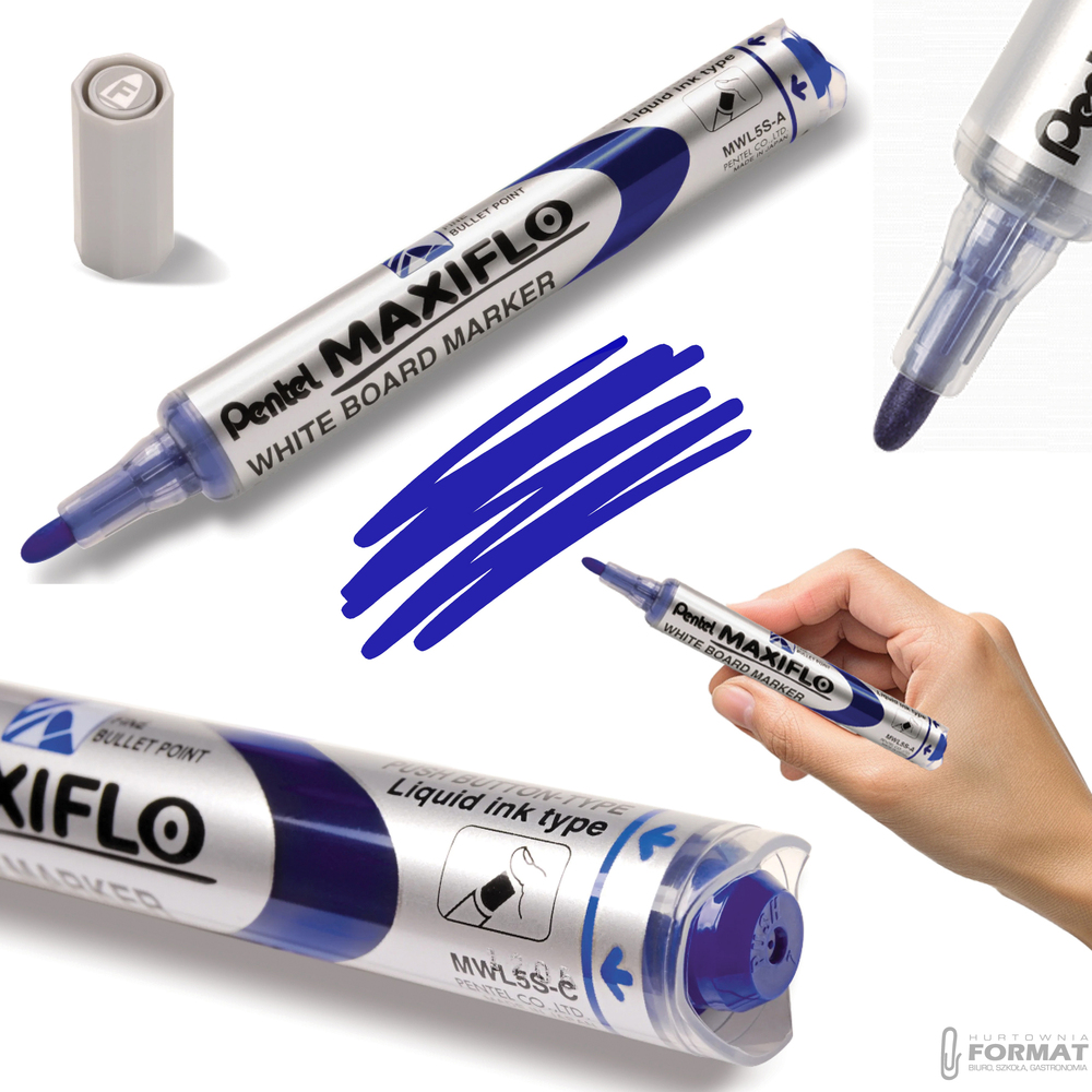 MARKER SUCHOŚCIERALNY PENTEL MAXIFLO NIEBIESKI MWL5S-C DO BIAŁYCH TABLIC 1