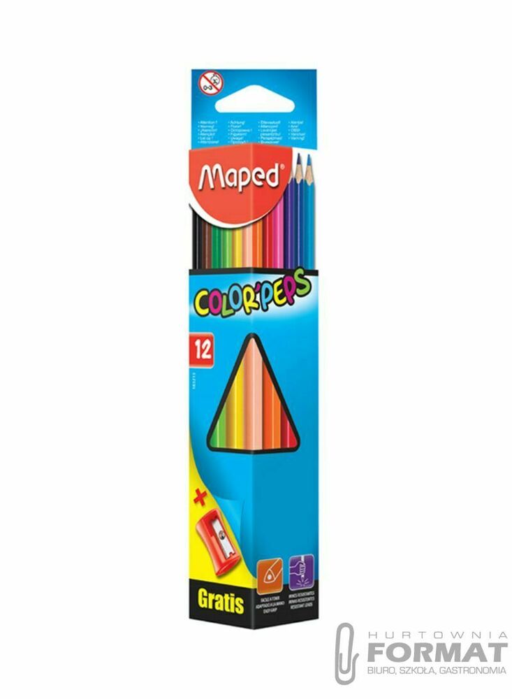 Kredki 12 szt trójkątne + temperówka Maped 1