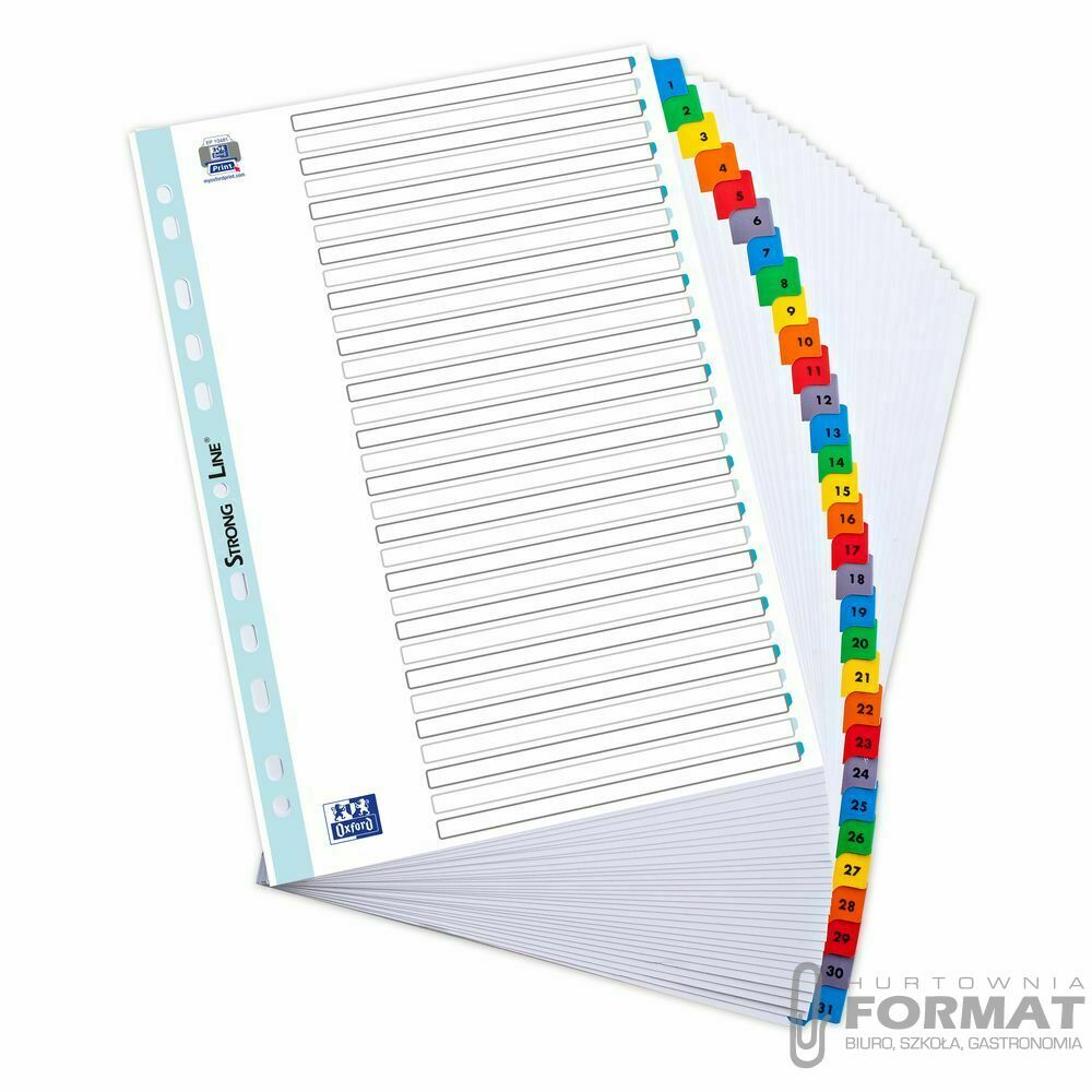 Przekładka numeryczna Oxford Mylar A4 biały 170g 31k 1-31 [mm:] 225x300 (100204620) 1