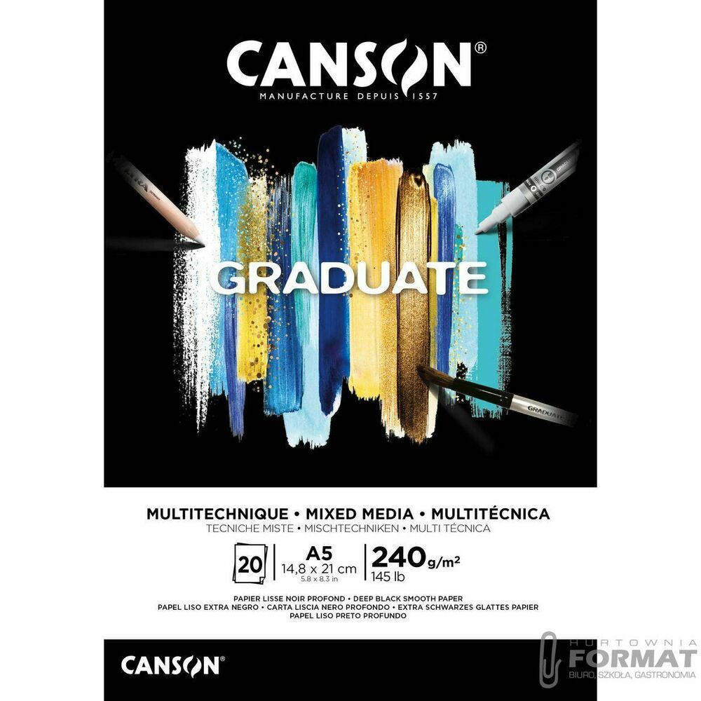 Blok artystyczny Canson Graduate Mix-Media czarny A5 240g 20k (31250P019) 1