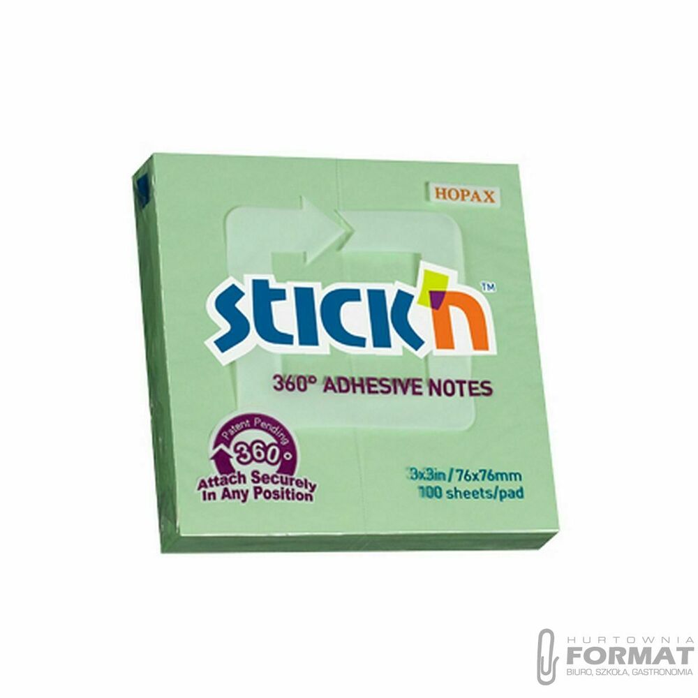 Notes samoprzylepny Stick'n 360 stopni zielony 100k [mm:] 76x76 (21552) 1