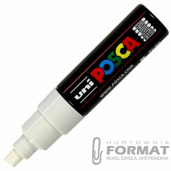 Marker suchościeralny Uni POSCA, biały ścięta końcówka (PC-8k) 1
