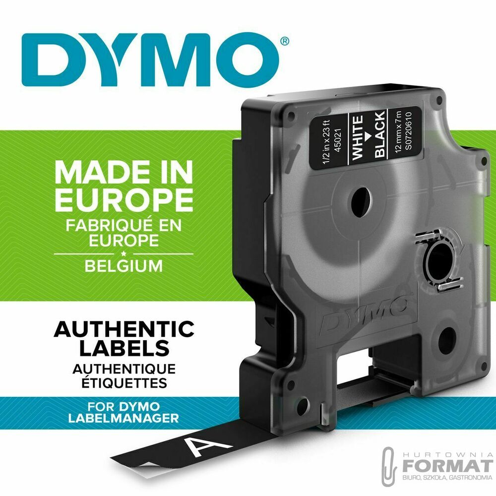 TAŚMA DO DRUKARKI ETYKIET DYMO D1 12x7 [mm x m] czarne tło/biały nadruk (S0720610) 1
