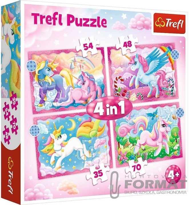 Puzzle 4w1 Jednorożce i magia 34389 Trefl 1