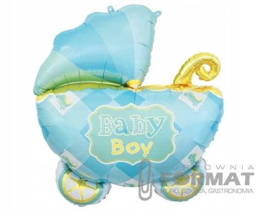 Balon foliowy WÓZEK, baby shower - 60 cm niebieski 1