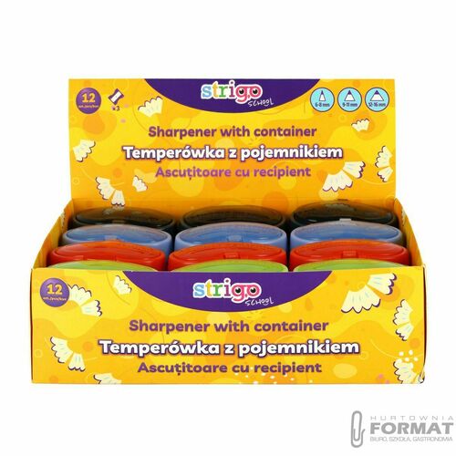 Temperówka Strigo z pojemnikiem na 3 grubości oł.i kredek mix (SSC386) 1