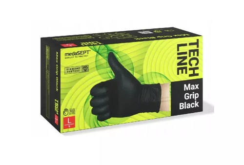 Rękawice Nitrylowe Bezpud Czarne Max Grip L 100SZT 1