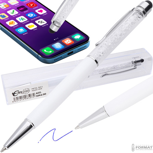 DŁUGOPIS Z TOUCH PEN RYSIK DO EKRANÓW TABLETÓW BIAŁY Z DIAMENTAMI 1