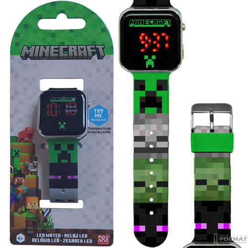 ZEGAREK CYFROWY LED NA RĘKĘ DLA DZIECI MINECRAFT GŁOWY MOBÓW KIDS EUROSWAN 1
