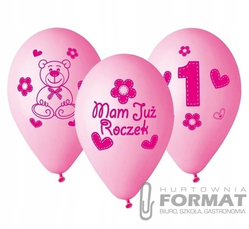 BALONY na ROCZEK 1 URODZINY różowe 5szt 1