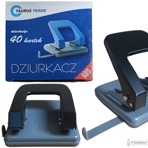 CZARNO-SZARY DZIURKACZ DO 40 KARTEK Z MIARKĄ TAURUS TRADE 605 1