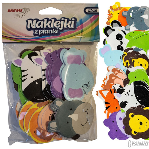 KOLOROWE NAKLEJKI Z PIANKI ZWIERZĄTKA ZOO PVC45 36 SZTUK BREWIS 1