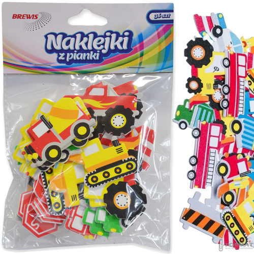 KOLOROWE NAKLEJKI Z PIANKI POJAZDY ULICZNE PVC45 36 SZTUK BREWIS 1