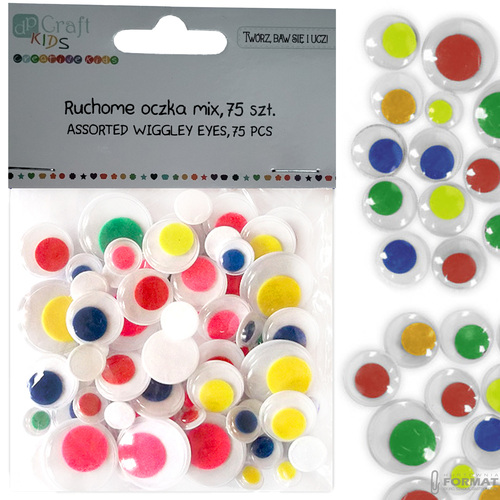RUCHOME KOLOROWE OCZKA SAMOPRZYLEPNE WIELOROZMIAROWE 75 SZTUK 1