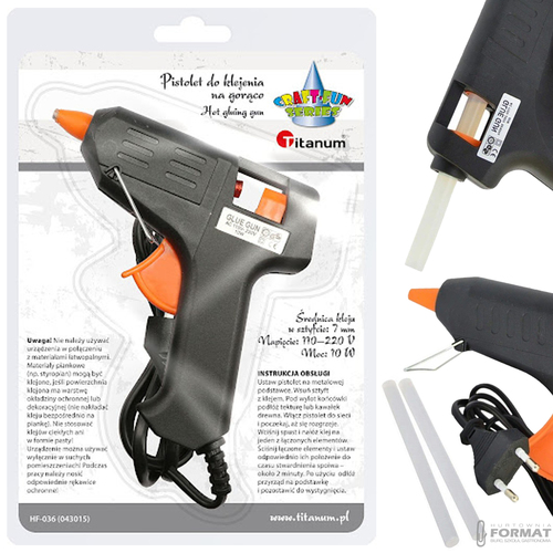 PISTOLET DO KLEJU NA GORĄCO 7mm O MOCY 10W TITANUM + 2 WKŁADY 1