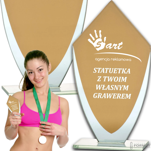 PUCHAR TROFEUM NAGRODA STATUETKA SOLIDNA 3D 16,5cm SZKLANA + GRAWER 1