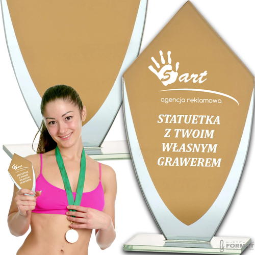 PUCHAR TROFEUM NAGRODA STATUETKA SOLIDNA 3D 18,5cm SZKLANA + GRAWER 1