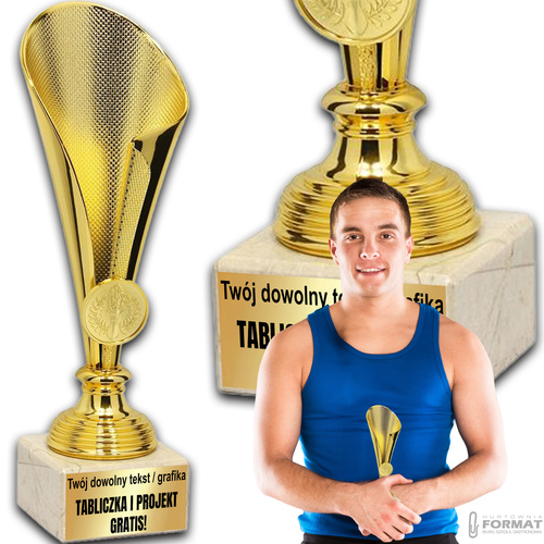 PUCHAR TROFEUM NAGRODA STATUETKA SOLIDNA 3D 21cm KOLOR ZŁOTY + GRAWER 1
