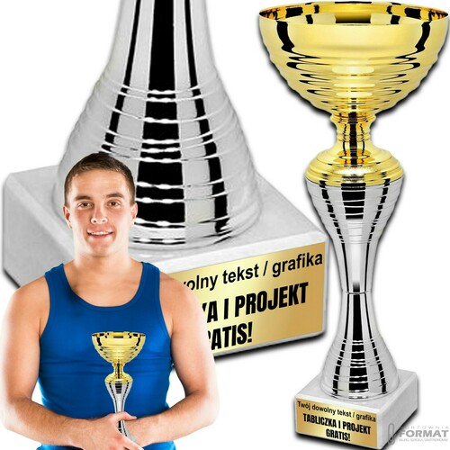 PUCHAR TROFEUM NAGRODA STATUETKA SOLIDNA 3D 29,5 cm KOLOR ZŁOTY + GRAWER 1