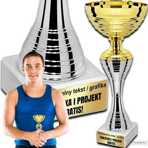 PUCHAR TROFEUM NAGRODA STATUETKA SOLIDNA 3D 21 cm KOLOR ZŁOTY + GRAWER 1