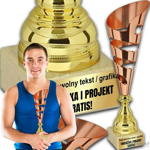 PUCHAR TROFEUM NAGRODA STATUETKA SOLIDNA 3D 36 cm KOLOR BRĄZOWY + GRAWER 1