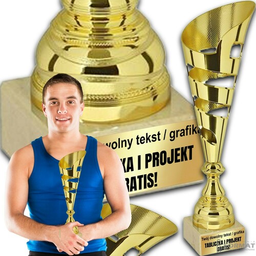 PUCHAR TROFEUM NAGRODA STATUETKA SOLIDNA 3D 36 cm KOLOR ZŁOTY + GRAWER 1