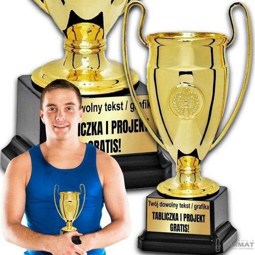PUCHAR TROFEUM NAGRODA STATUETKA SOLIDNA 3D 21cm KOLOR ZŁOTY + GRAWER 1